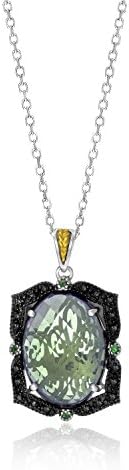 18K Yellow Gold &amp; Sterling Silver Oval Amethyst, Tsavorite, &amp; Diamond Pendant
