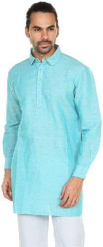A.N.D. by Anita Dongre Mens Long Pullover Kurta Tunic with Collar X-Large Turq Blue