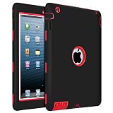 iPad 2 Case, iPad 3 Case, iPad 4 Case, BENTOBEN Heavy Duty Rugged Shock-Absorption/High Impact Resistant Hybrid Three Layer Armor Full Body Protective Case Cover for iPad 2/3/4 Retina - Black/Red