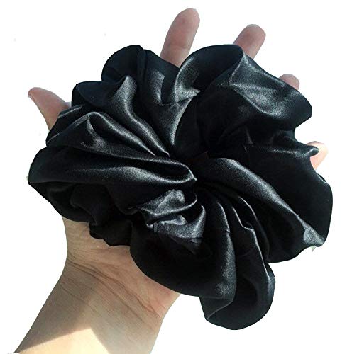 Waterlily 100% Mulberry Silk Oversized Scrunchie 19momme Charmeuse Giant Big Large Hair Ties Scrunchies for Women Soft Natural Headbands (Black)