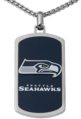 NFL Seattle Seahawks Men's Stainless Steel Dog Tag Logo Pendant, 22", Blue