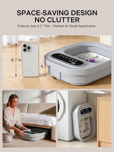 ALLJOY Bain de Pieds Massant Chauffant Pliable, Spa pour Pied avec Bulles, 24 Niveaux de Chauffage (35-48°C), Rouleaux, Infrarouge et Pierre Ponce, Thalasso Pieds pour Soulagement et Détente