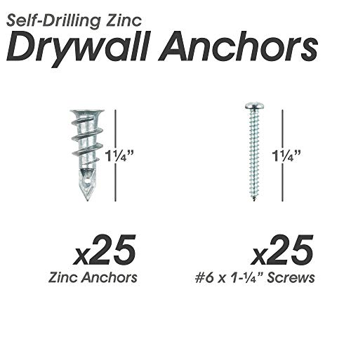 thumbnail image 2 of Unvert Zinc E-Z Anchors With Screws - 50 Piece Heavy Duty Drywall Anchor Kit, Holds 75 Lbs 2 of 11