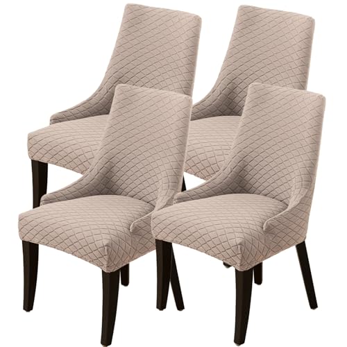 Fundas elásticas para sillas con Respaldo Fundas para Sillas de Comedor Fundas para sillas Laterales con Respaldo Protector para Sillas Tipo Sillón, Cubresillas para Cocina y Sala(Camel,4pcs)