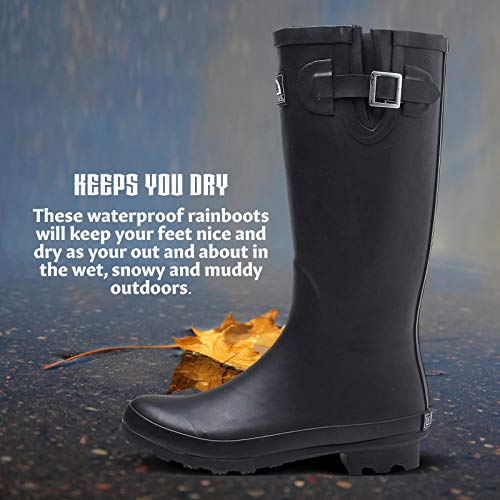Brown-Oak-Womens-Rebecca-Waterproof-Adjustable-Wellington-Mid-Calf-Rubber-Rain-Boots