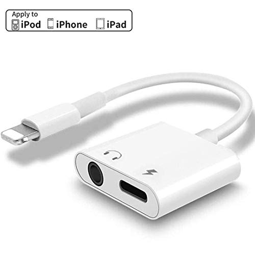 Headphone Adapter for iPhone 7 3.5mm Splitter Jack Dongle Earphone Cable Charge and Aux Audio Connector for iPhone X/Xs/8/8 Plus/7/7 Plus 2 in 1 Headphone for Music and Charge Support All iOS Systems