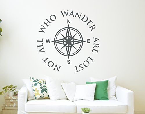 All Who Wander are Not Lost Wall Decal Quote - Compass Wall Decal - Nautical Compass Wall Decor