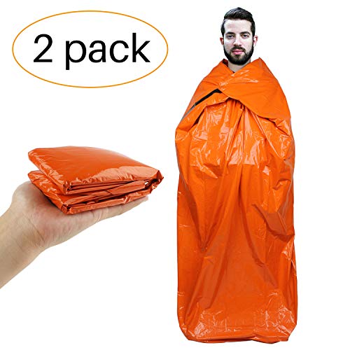 Emergency Survival Sleeping Bag Bivy Sack 2 Pack Waterproof Mylar Thermal Blanket up to 90% Heat Retention, Survival Gear for Outdoors Camping Backpacking First Aid - 84" x 36"