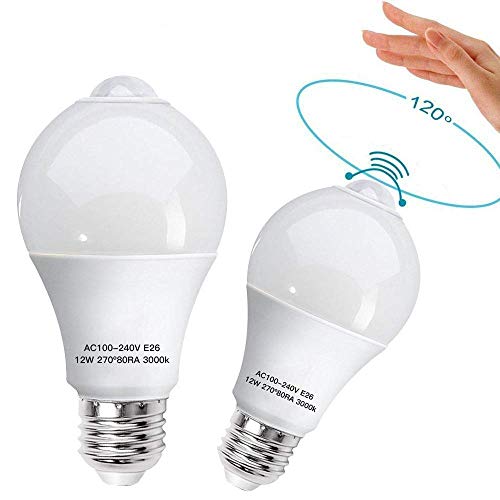 Motion Sensor Light Bulbs, LEDMEI 2 Pack Dusk to Dawn PIR Motion Detector LED Bulbs 6000K Cool White 80Ra 1100LM E26 Base 100W Equivalent Auto on/Off LED Night Lights for Indoor Stairs Porch Garage