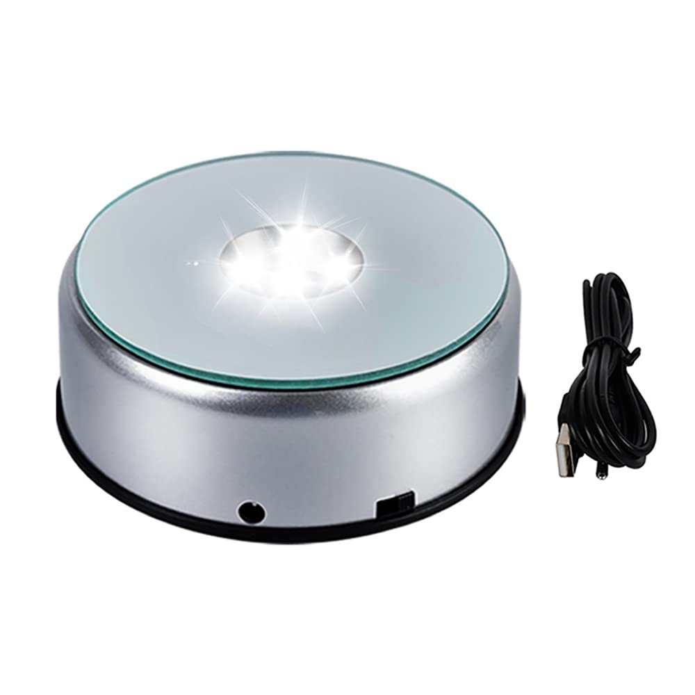 Photo 1 of PHMOOJ 5 LED Display Base for Crystals Glass Art,White Light Rotating Crystal Display Base Stand,Cup Display Stand Turner for Tumbler Cups