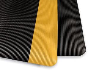 Anti-Slip Comfort Mat - Workplace Antifatigue Matting - "AirLift Safety Trac" - 03' x 60' - 1/2" Thick - Yellow Safety Border - Ribbed PVC Tread Surface