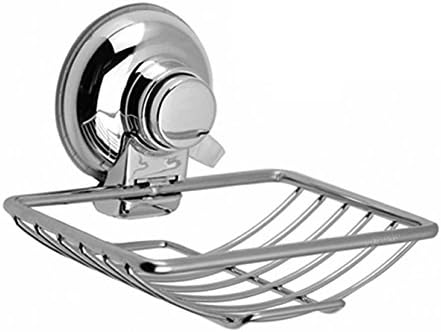 Push to Lock Strong Suction Soap Dish Holder Sponge Caddy for Bath Bathroom Shower or Kitchen– Stainless Steel Chrome