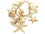 MAKIYO Ocean Beach Theme Starfish Conch Sea Shell Pearl Chain Bracelets Bangles
