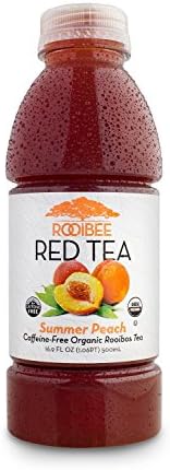 Rooibos Tea by Rooibee Red Tea , Caffeine Free , Organic Summer Peach Tea 16.9 fl oz Bottled Tea (Case of 12)
