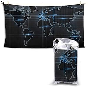 XCNGG Quick Dry Bath Towel, Absorbent Soft Beach Towels, Digital World Map for Camping, Backpacking, Gym, Travelling, Swimming,Yoga 28.7” X 51”