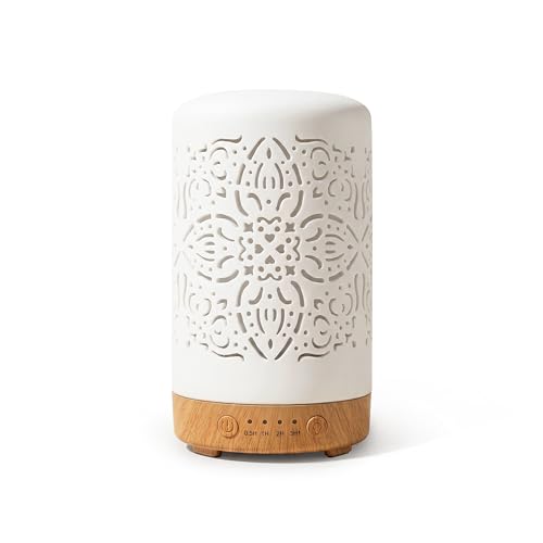 Earnest Living Essential Oil Diffuser for Home White Ceramic Aromatherapy Diffuser 100ml Timers Night Lights and Auto Off Function Essential Oils for Humidifier Electric Aroma Diffuser Office