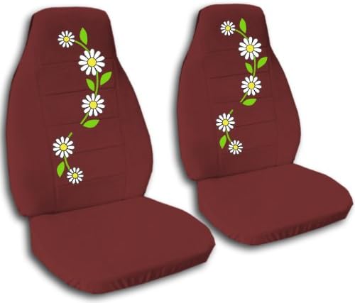 2 burgundy daisy car seat covers for a 2000 Honda Civic.