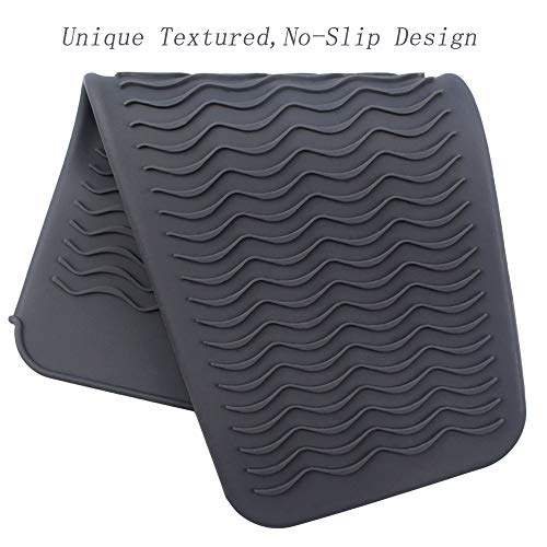 Gray Heat Resistant Silicone Travel Pouch for Curling Irons,Hair Curling Wand,Hair Salon Curler,Flat Irons,Hair Straightener,Travel Mat Pad Station for Hair Hot Styling Tools
