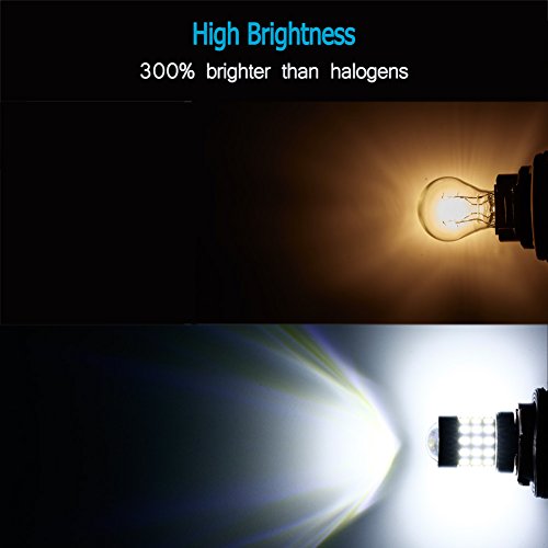 AUTOGINE 4pcs 1000 Lumens 9-30V 3157 3156 3057 3056 4157 LED Bulbs 3014 54-EX Chipsets with Projector for Reverse Back Up Lights DRL Turn Signal Lights Tail Brake Lights, Xenon White - Thumbnail 3