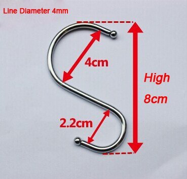 Prudance Medium Round S Shaped Stainless Steel Hanging Hooks Set 10 Hooks - Ideal Pots, Pans, Spoons & Other Kitchen Essentials - Perfect Clothing