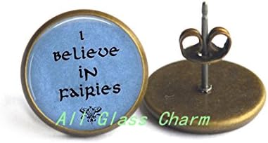 Charming Earrings，I Believe in Fairies Earrings Stud Earrings - Fairy Jewelry - Fairy Lover Gift - Whimsical Quote,AS060