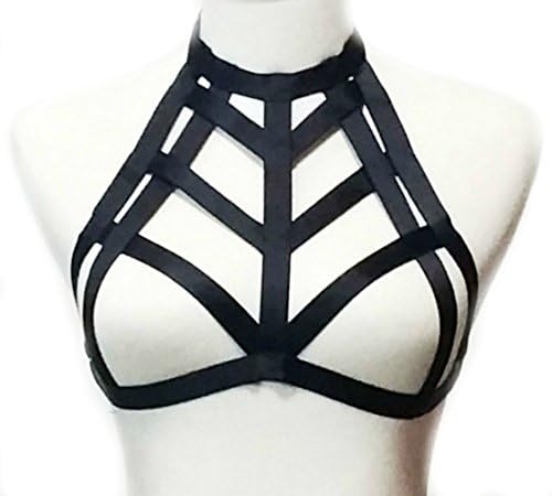 Walemy Harness Bra,Gothic Style Sexy Elastic Halterneck Cage Bra Strappy 191