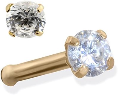 MsPiercing 14K Gold Clear Genuine Diamond Nose Bone, Gauge: 18 (1.0Mm)