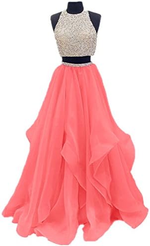 Dressytailor Two Piece Floor Length Organza Prom Dress Beaded Evening Gown