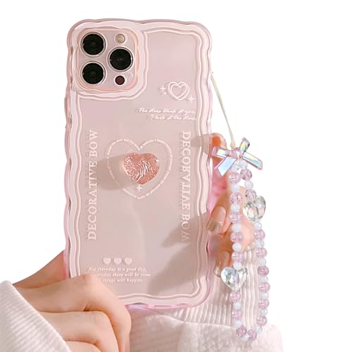 Ownest Compatible for iPhone 12 Pro Cute 3D Pink Heart Slim Clear Aesthetic Design Women Teen Girls Camera Lens Protection Phone Cases Cover+Pink Phone Charm