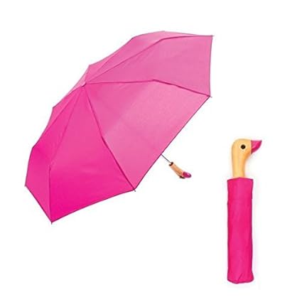 Susino Compact Duck Handle Wooden Umbrella Plain Pink