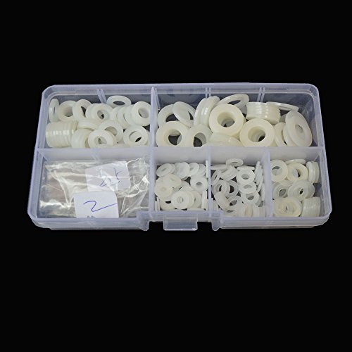Nylon Flat Round Washer Plastic M2 M2.5 M3 M4 M5 M6 M8 Assortment Kit White,350pcs
