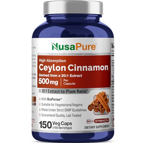 NusaPure | Ceylon Canela 500 mg con BioPerine | 150 Cápsulas | Vegano, Sin GMO, Sin Gluten