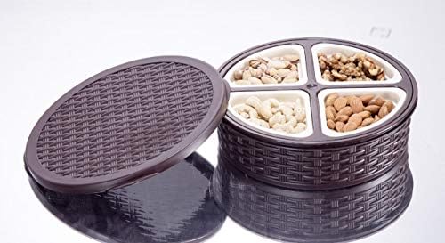 Petal Wood Dry Plastic Fruits Container (23X23X7 cm, Multicolour) -4 Bowl Set