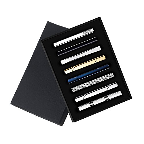 FJSM Mixed Color Tie Bar Set Stainless Steel Tie Clips Exquisite Skinny 8 Pcs for Mens Wedding & Casual Activities Necktie Clips
