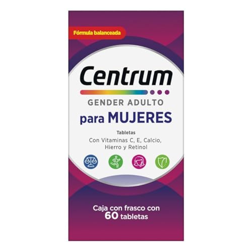 Centrum Multivitamínico Gender Adulto Mujer com Magnesio, Vitamina C, Retinol y Zinc 60 Tabletas