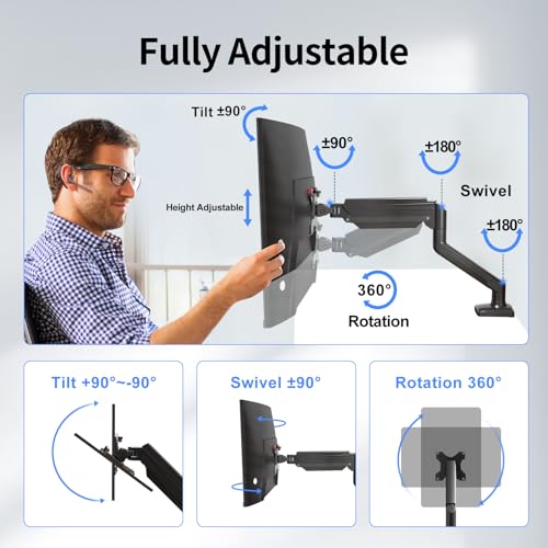 suptek MD01A Monitor Stand for 13-32" LED LCD Screen up to 9 kg Monitor Arm with Gas Spring Tilt Swivel and Height Adjustable 360° Swivel VESA 75 x 75/100 x 100 mm