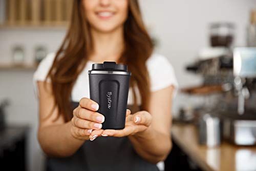 BYSTRA-Thermobecher--Kaffeebecher-to-go-100-Auslaufsicher--Isolierbecher-350ml--Trinkbecher-doppeltwand-Isolierung--Travel-Mug--Teebecher--Reisebecher-BPA-Frei--schwarz