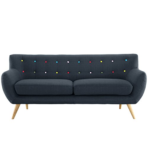 Mid Century Modern Style Sofa / Love Seat Red, Grey, Yellow, Blue – 1 Seat, 2 Seat, 3 Seat (Grey Blue w/ Assorted Colored Buttons, 2 Seater)