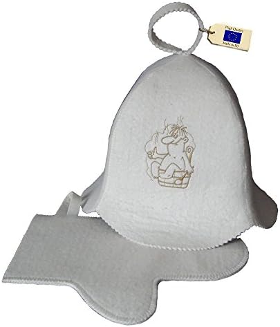 Allforsauna Sauna Set Russian Banya Cap 100% Wool Felt Modern Lightweight Head Protection for Men and Women | Saunaman + Glove