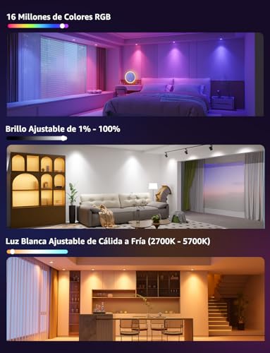Lepro BG1 AI Foco Inteligente LED GU10, Regulable RGB+CW (Cambio de Color y Blanco), Compatible con Alexa y Google Assistant, Control por Voz y Sincronización de Música, Gestionado por App