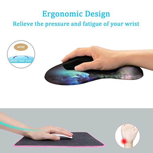 Dooke Ergonomic Mouse Pad with Wrist Support, Cute Mouse Pads with Non-Slip Rubber Base for Home Office Working Studying Easy Typing & Pain Relief Galaxy