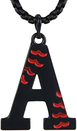 Bowisheet Baseball Initial Pendant Necklace Inspiration Black 26 Letter A-Z Alphabet Stainless Steel Necklace for Men