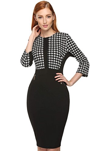 Vintage Colorblock Career Bodycon Stretch Tunic Pencil Sheath Dress เดรส แฟชั่นชุดทำงาน ACEVOG ผู้หญิง