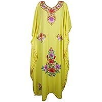 Mogul Interior Womens Beachwear Dresses Kimono Kaftan Regina Embroidered Maxi Long Resort Wear One Size