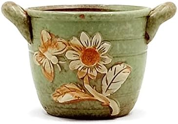 LEANDALE 09-2GR Country Rustic Flower Succulent Plant Pots/Cactus Plant Pot/Herb Pot,Antique Green in Gift Box