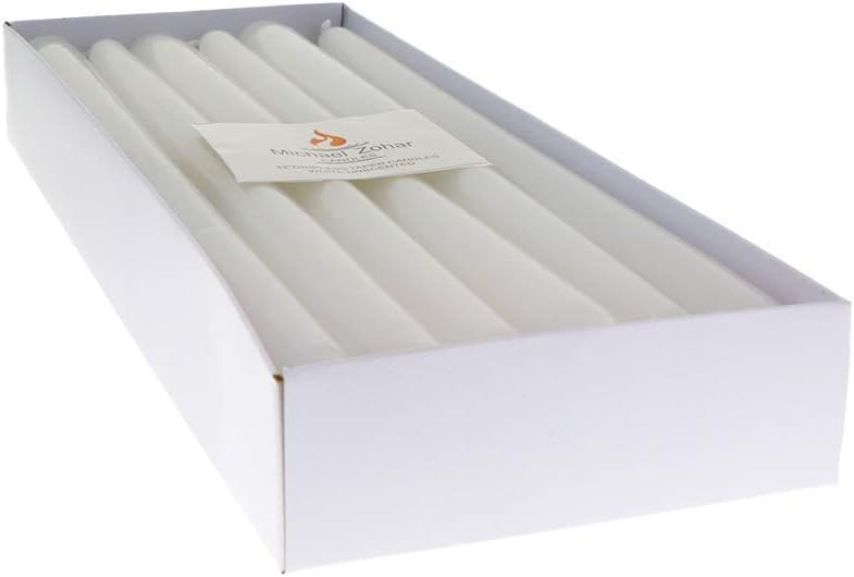 Michael Zohar Candles - 12 Pack Unscented, Hand Dipped Taper Candle - Dripless Clean Burn - 8 Hour Burn Time - Ideal for Weddings, Dinners, Restaurants, Florists and Decor (White, 12 Inch)