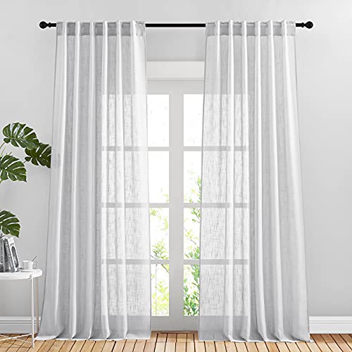 NICETOWN Linen Sheer Window Curtains, Rod Pocket & Back Tab Modern Semi Sheer Panels Privacy with Light Filter Linen Drapes for Sliding Glass Door/Living Room, Silver Grey, W52 x L95, 2 Pieces