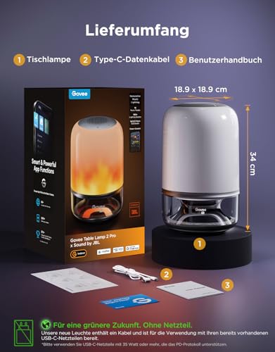 Govee JBL 2 Pro x JBL Table Lamp: Wireless Smart Lamp with Speaker, Light-to-Music Sync, 16 Music Modes and 100+ Scene Modes, Matter Compatible, Customizable