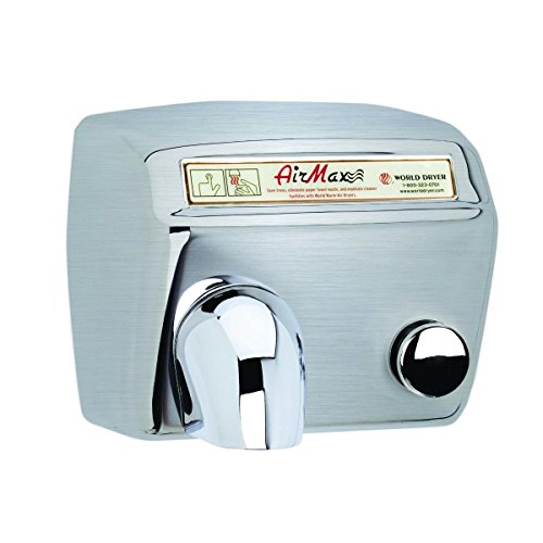 World Dryer DM5-973 AirMax High Speed and Heavy Duty Hand Dryers, Push-Button, 110-120V, Stainless Steel Brushed