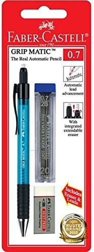 Faber-Castell Mechanical Pencil 0.7mm Grip Matic, (1x Pencil, 20 Refill Leads 2B, 1x Dust-Free Eraser, in Sealed Blister Card)